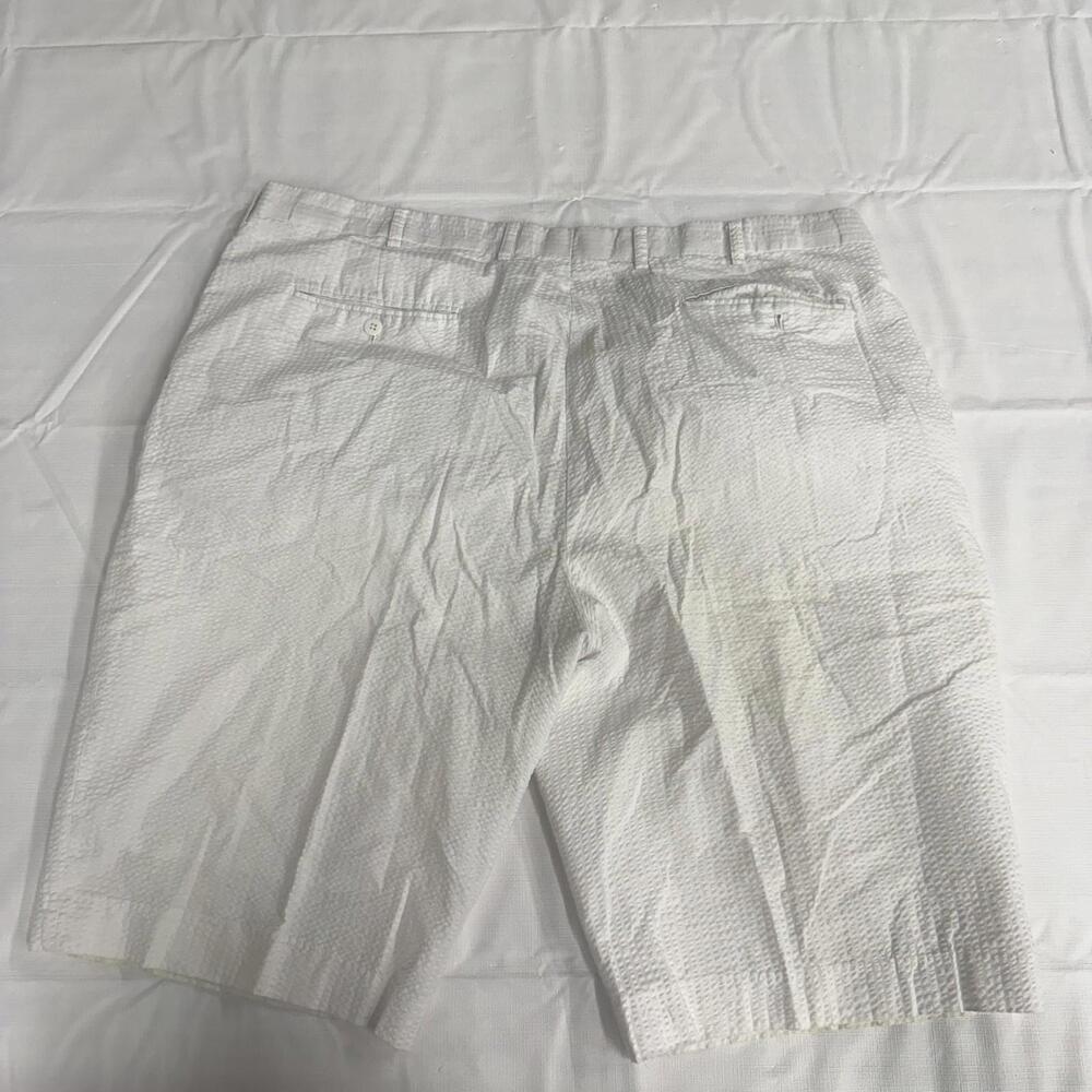 Linea Uomo Shorts Mens White Textured Seersucker Flat Front Casual Chino Summer - Picture 3 of 4